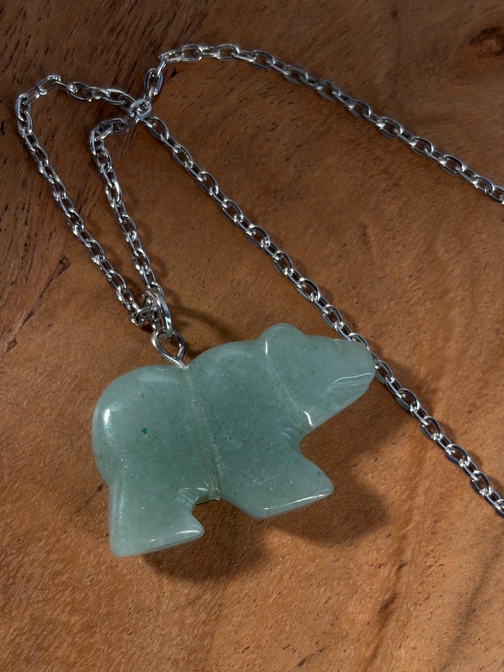 Green Aventurine Bear Hand-Carved Pendant Necklace Long - Picture 15 of 15